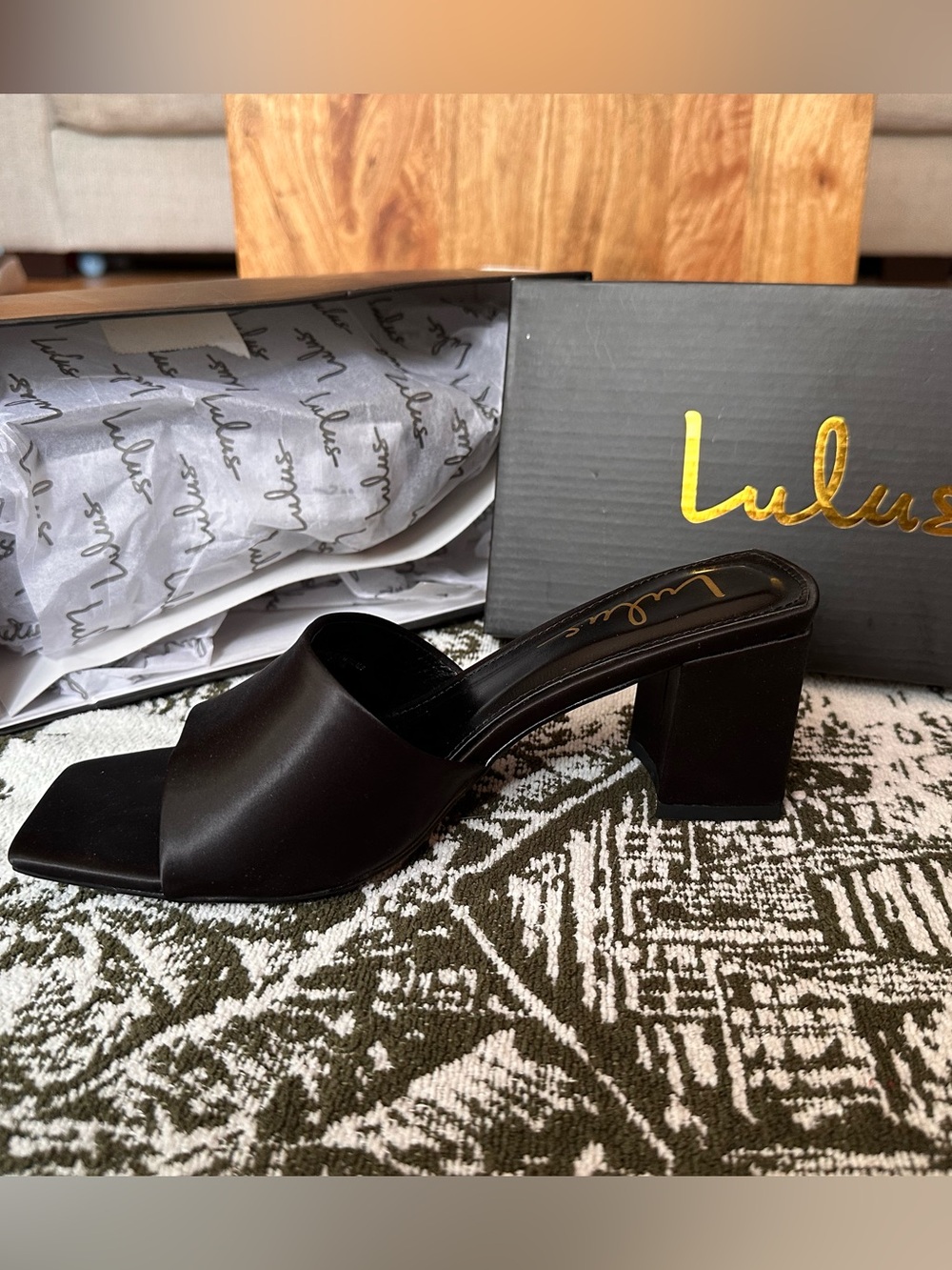 Lulu's Black Open-Toe Block Heel Mules